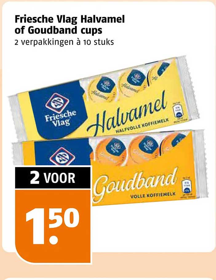 Friesche Vlag Halvamel of Goudband cups 2 voor 1.50