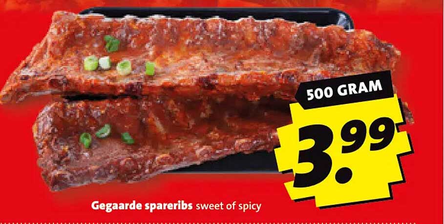 Gegaarde spareribs sweet of spicy 500 gram
