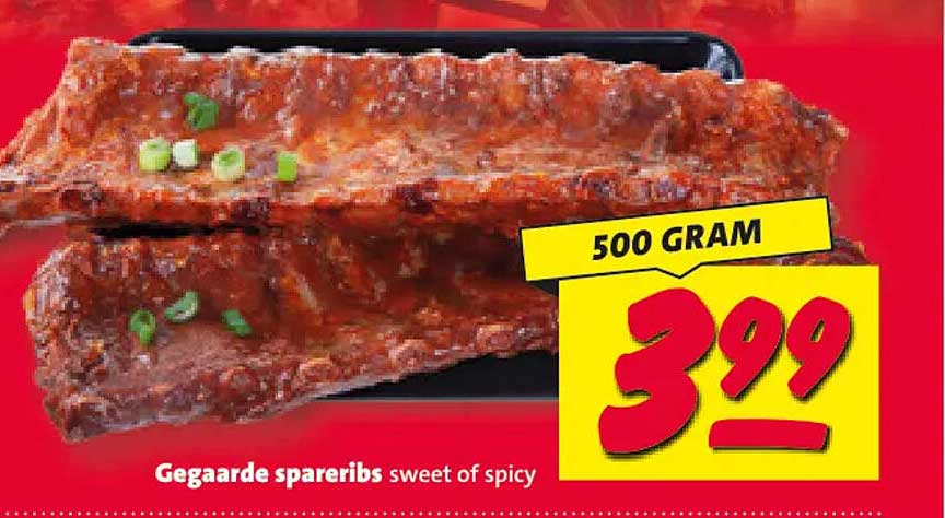Gegaarde spareribs sweet of spicy 500 gram