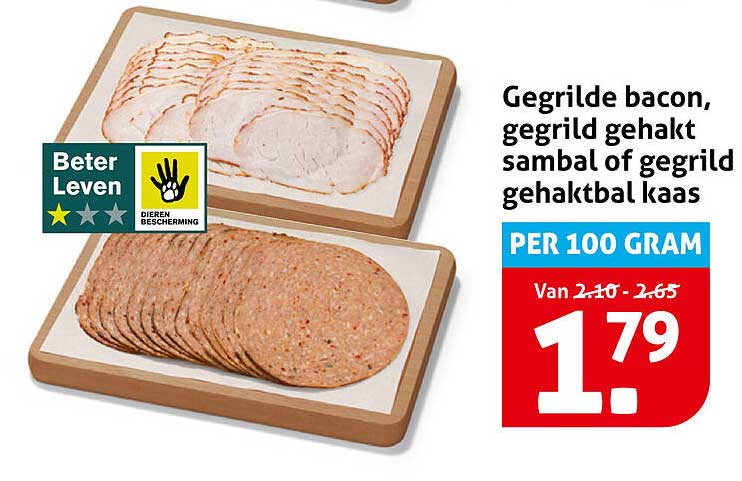Gegrilde bacon, gegrild gehakt sambal of gegrild gehaktbal kaas