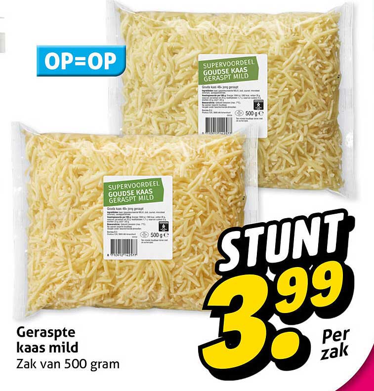 Geraspte kaas mild Zak van 500 gram