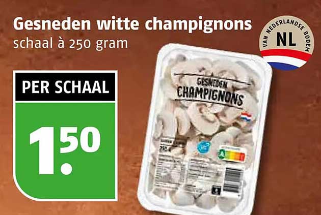 Gesneden witte champignons schaal à 250 gram