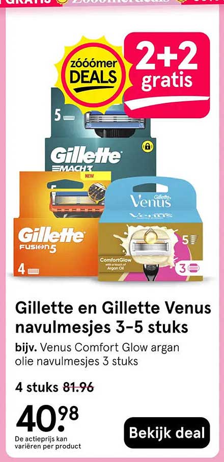 Gillette en Gillette Venus navulmesjes 3-5 stuks 2+2 gratis