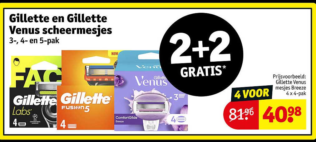 Gillette en Gillette Venus scheermesjes 3-, 4- en 5-pak 2+2 gratis