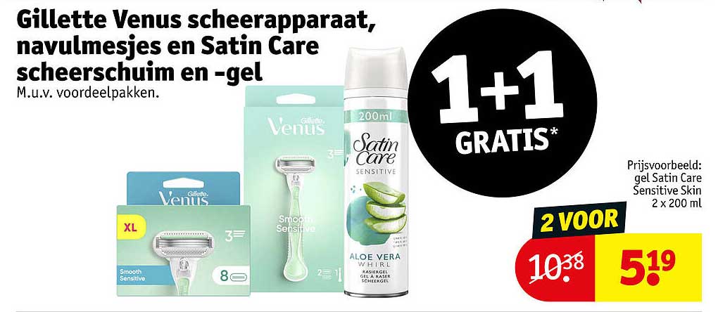 Gillette Venus scheerapparaat, navulmesjes en Satin Care scheerschuim en -gel 1+1 GRATIS*