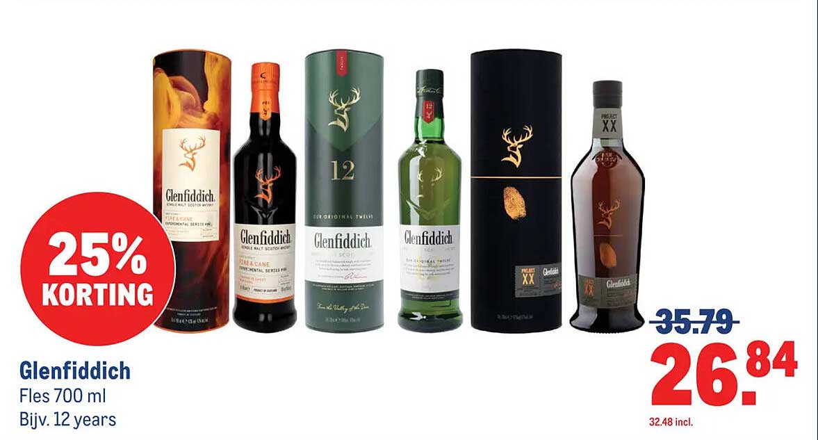 Glenfiddich Fles 700 ml Bijv. 12 years 25% KORTING