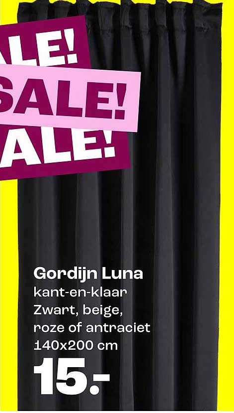 Gordijn Luna kant-en-klaar Zwart, beige, roze of antraciet 140x200 cm