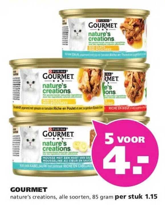 GOURMET nature's creations, alle soorten, 85 gram per stuk 1.15 5 voor 4-