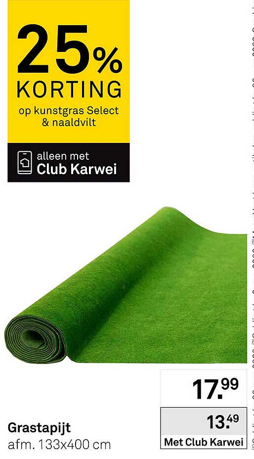 Grastapijt afm. 133x400 cm 25% KORTING op kunstgras Select & naaldvilt alleen met Club Karwei