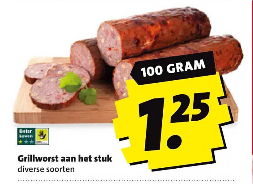 Grillworst aan het stuk diverse soorten 100 gram