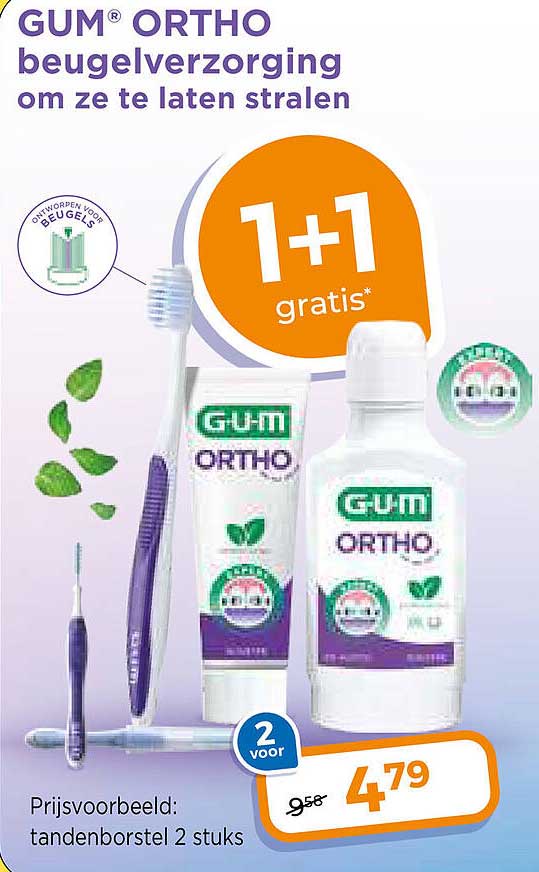 GUM® ORTHO beugelverzorging om ze te laten stralen 1+1 gratis