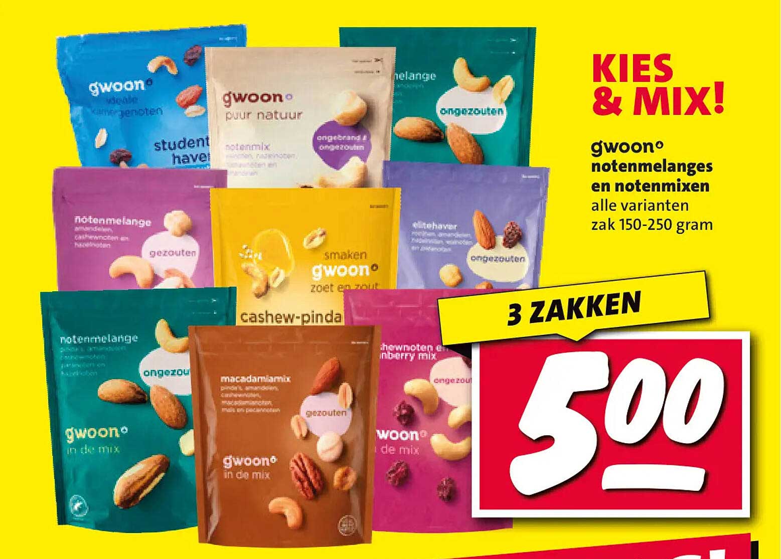 g'woon notenmengles en notenmixen alle varianten zak 150-250 gram 3 zakken