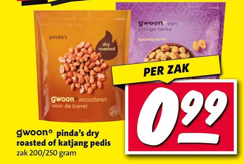 g'woon pinda's dry roasted of katjang pedis zak 200/250 gram PER ZAK