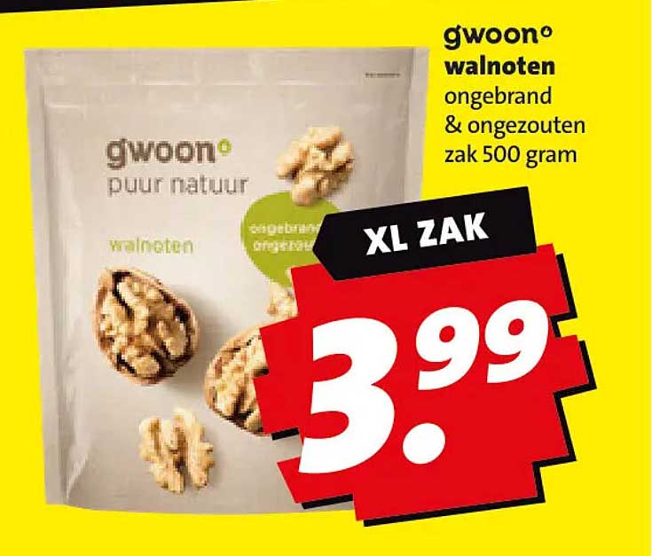 g'woon walnoten ongebrand & ongezouten zak 500 gram XL ZAK