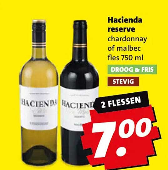 Hacienda reserve chardonnay of malbec fles 750 ml 2 flessen