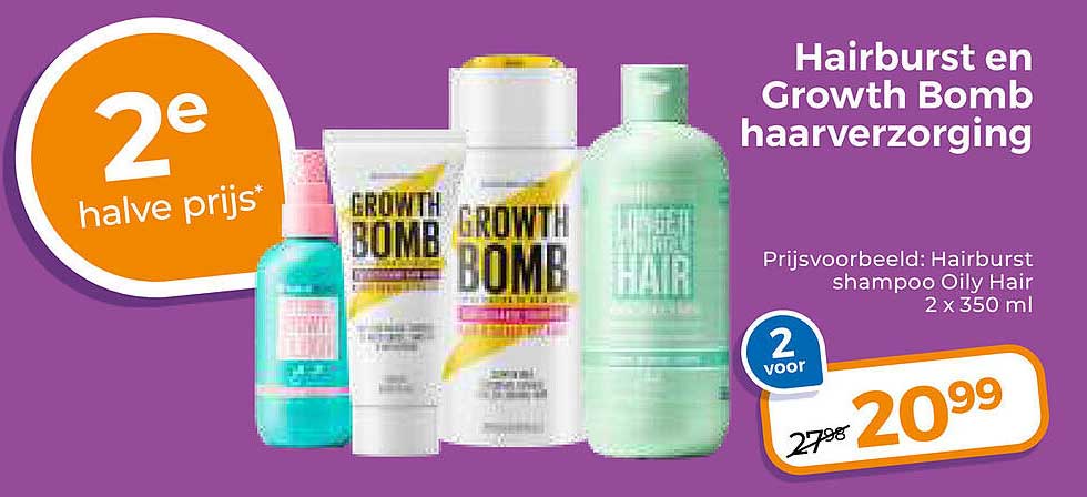 Hairburst en Growth Bomb haarverzorging 2e halve prijs