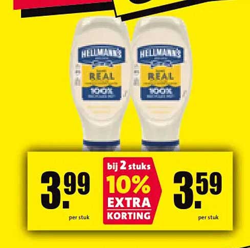 Hellmann's Real Mayonaise 700g bij 2 stuks 10% EXTRA KORTING