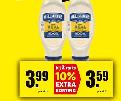 Hellmann’s Real Mayonnaise bij 2 stuks 10% extra korting