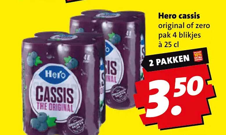 Hero cassis original of zero pak 4 blikjes à 25 cl 2 pakken