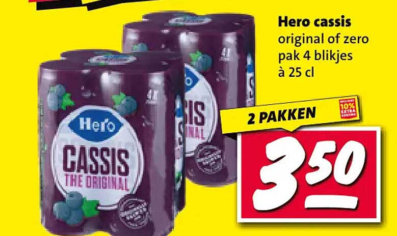 Hero cassis original of zero pak 4 blikjes à 25 cl