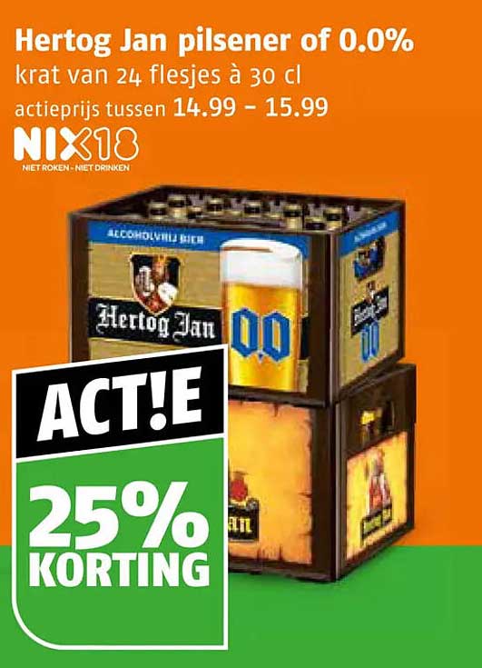 Hertog Jan pilsener of 0.0% krat van 24 flesjes à 30 cl 25% korting