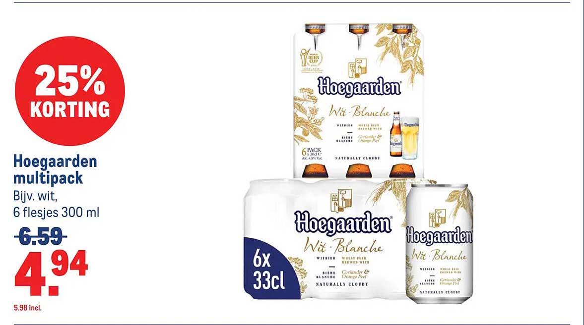 Hoegaarden multipack Bijv. wit, 6 flesjes 300 ml 25% KORTING