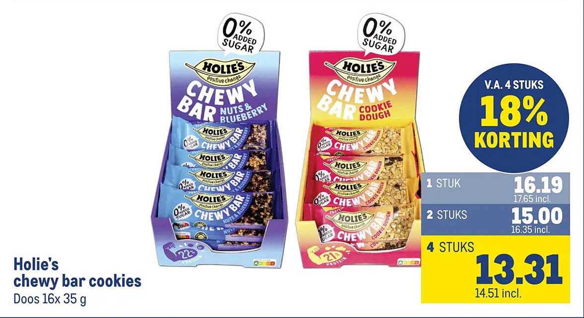 Holie's chewy bar cookies Doos 16x 35 g