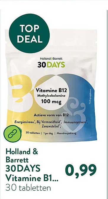 Holland & Barrett 30 DAYS Vitamine B12 100 mcg 30 tabletten