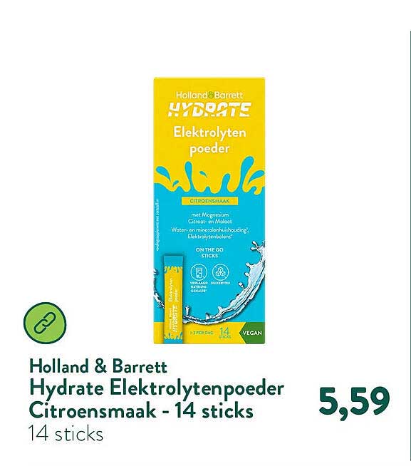 Holland & Barrett Hydrate Elektrolytenpoeder Citroensmaak - 14 sticks
