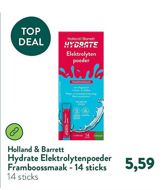 Holland & Barrett Hydrate Elektrolytenpoeder Framboossmaak - 14 sticks