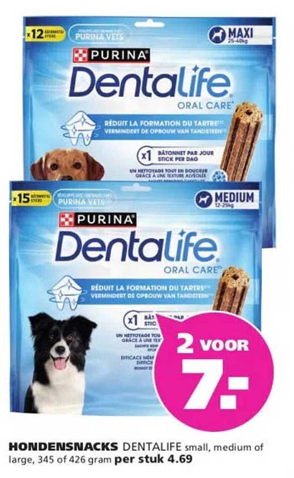 HONDENSNACKS DENTALIFE small, medium of large, 345 of 426 gram per stuk 4.69 2 voor 7,-