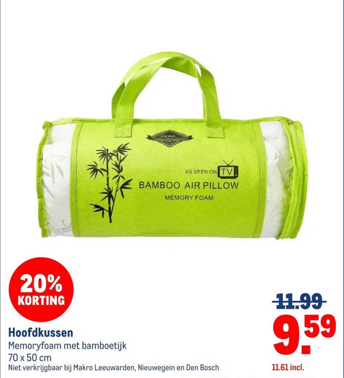 Hoofdkussen Memoryfoam met bamboetijk 70 x 50 cm 20% korting