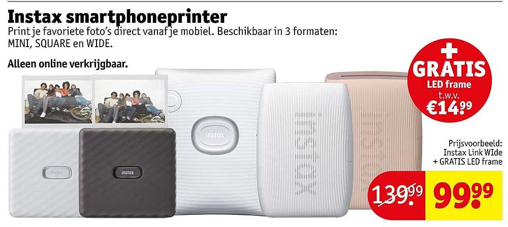 Instax smartphoneprinter + GRATIS LED frame t.w.v. €14,99