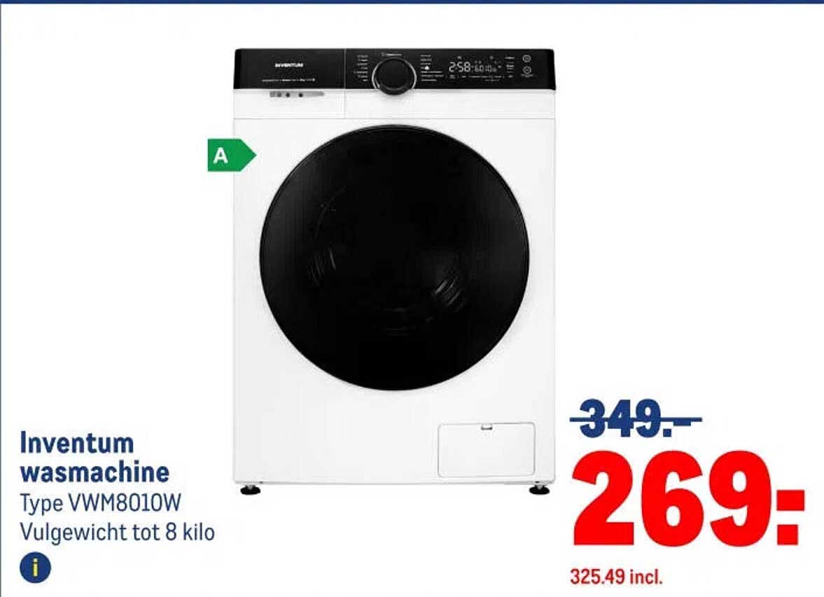 Inventum wasmachine Type VWM8010W Vulgewicht tot 8 kilo