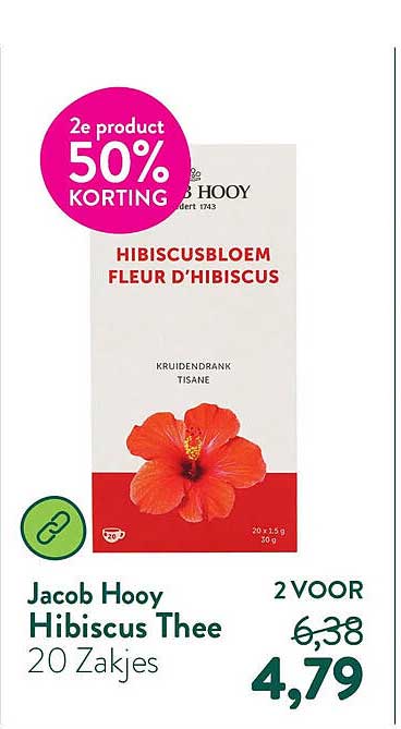 Jacob Hooy Hibiscus Thee 20 Zakjes 2e product 50% korting