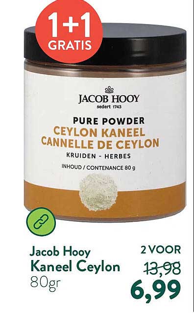 Jacob Hooy Kaneel Ceylon 80gr 1+1 GRATIS