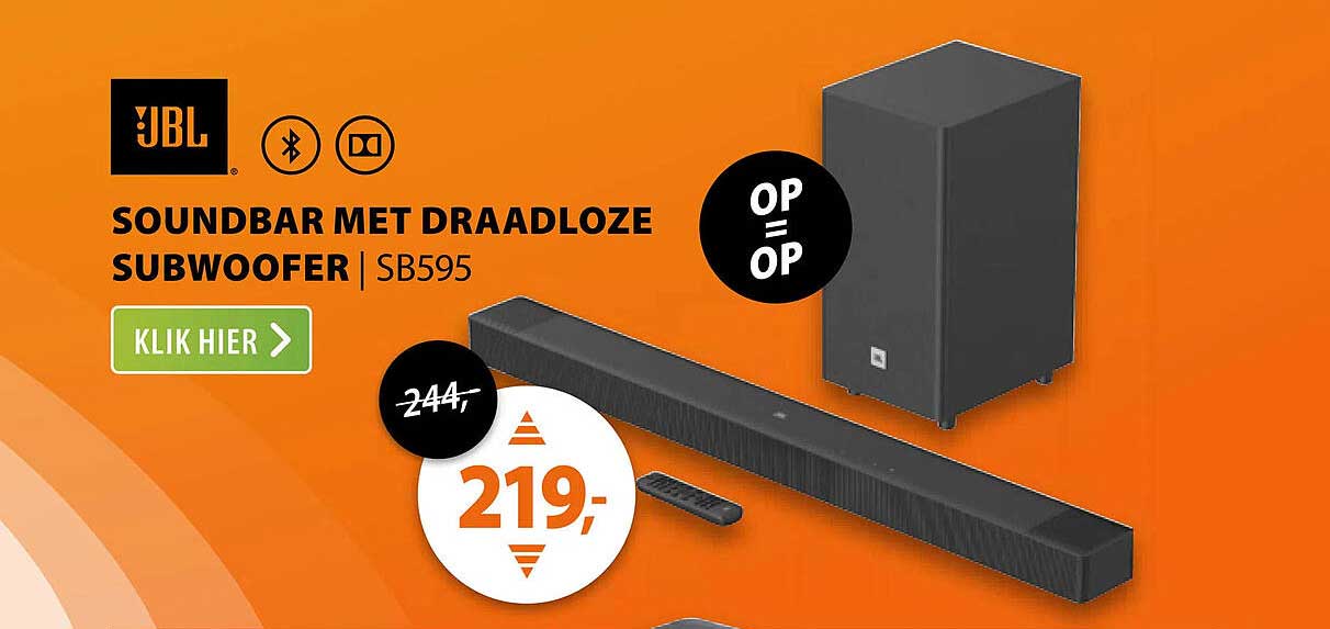 JBL soundbar met draadloze subwoofer | SB595 OP=OP