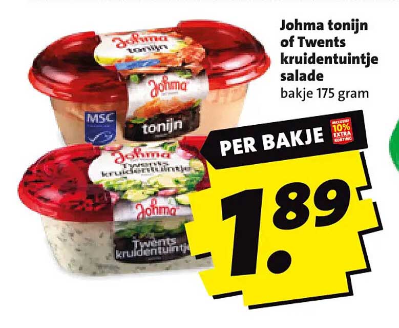 Johma tonijn of Twents kruidentuintje salade bakje 175 gram PER BAKJE