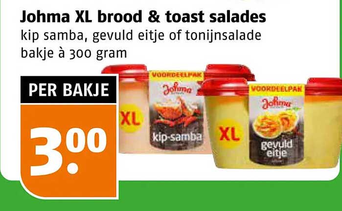 Johma XL brood & toast salades kip samba, gevuld eitje of tonijnsalade bakje à 300 gram