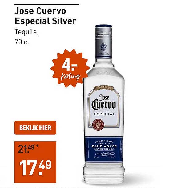 Jose Cuervo Especial Silver Tequila, 70 cl 4,- korting