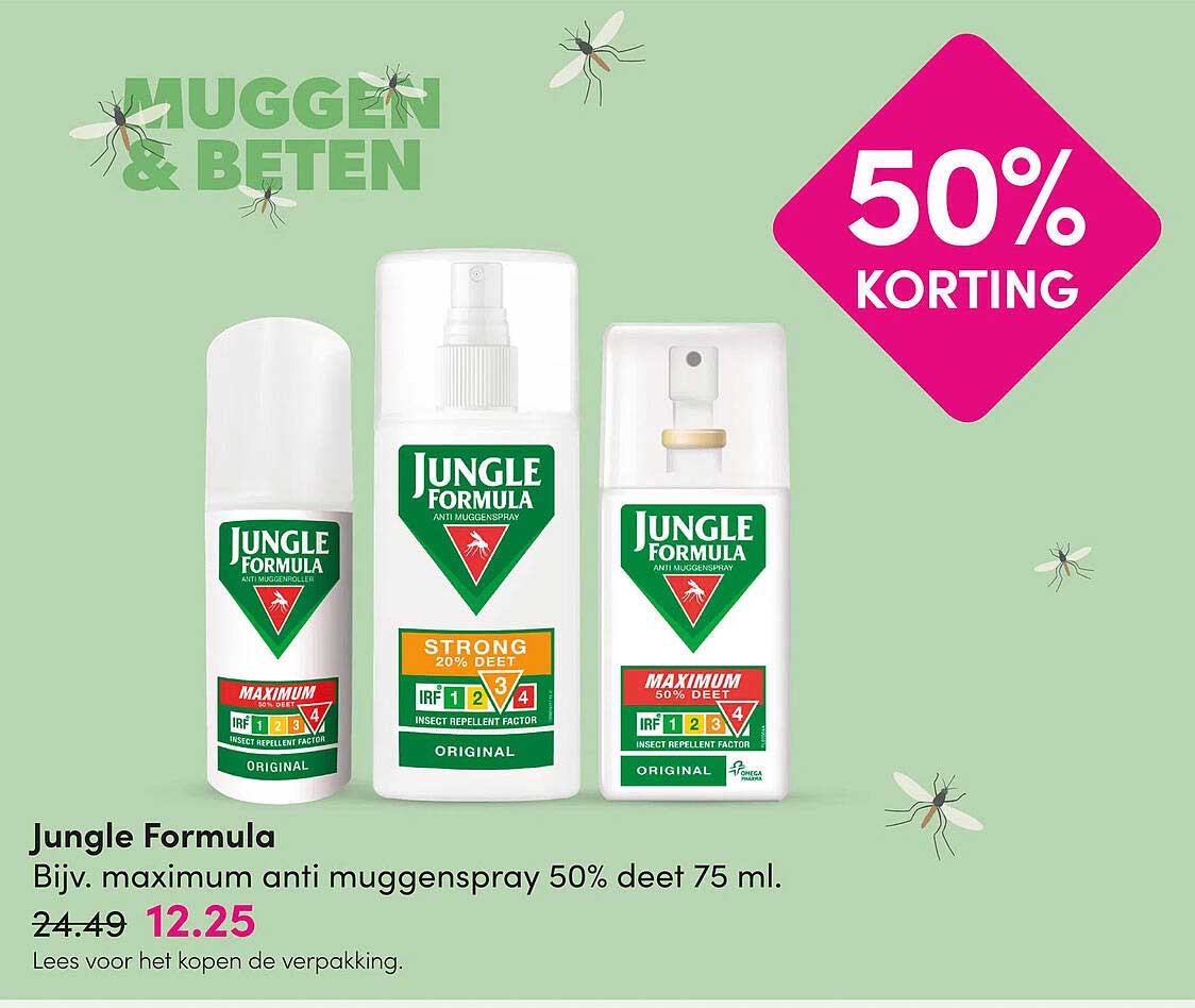 Jungle Formula Bijv. maximum anti muggenspray 50% deet 75 ml. 50% KORTING