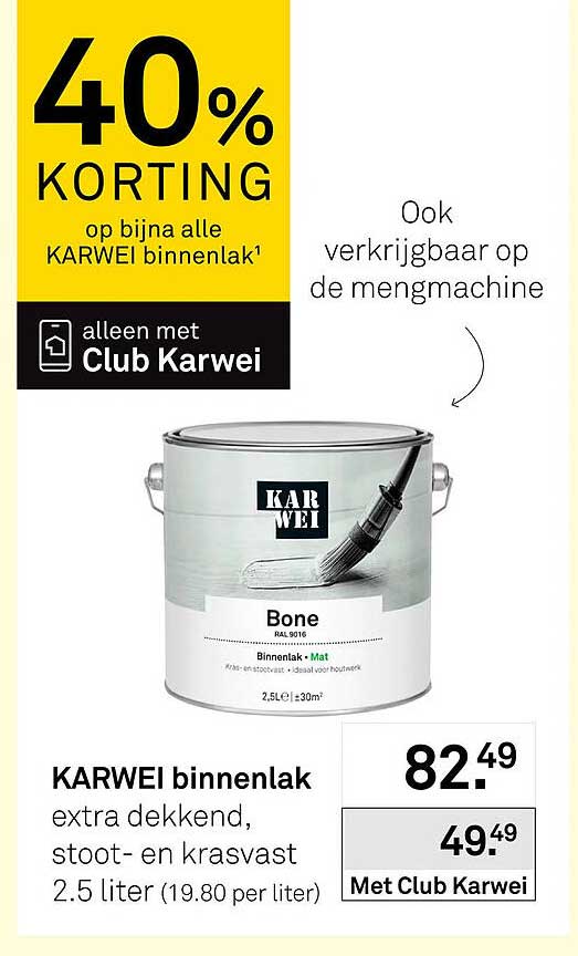 KARWEI binnenlak extra dekkend, stoot- en krasvast 2.5 liter (19.80 per liter)