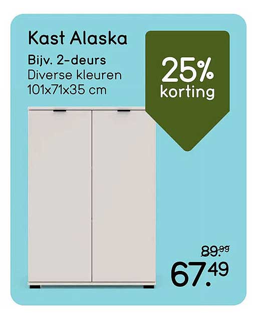 Kast Alaska Bijv. 2-deurs Diverse kleuren 101x71x35 cm 25% korting