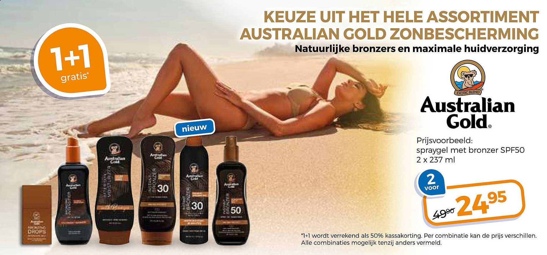 KEUZE UIT HET HELE ASSORTIMENT AUSTRALIAN GOLD ZONBESCHERMING 1+1 gratis