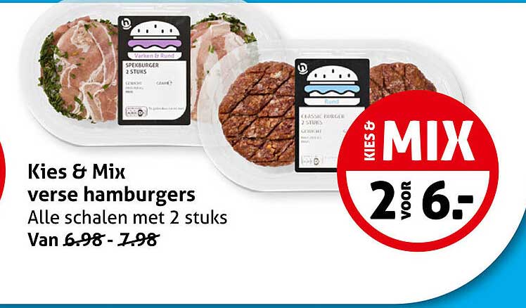 Kies & Mix verse hamburgers Alle schalen met 2 stuks 2 voor 6.-