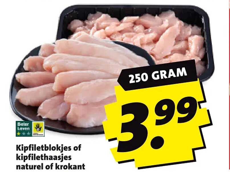 Kipfiletblokjes of kipfilethaasjes naturel of krokant