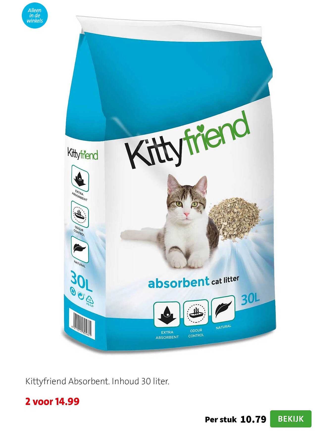 Kittyfriend Absorbent. Inhoud 30 liter.