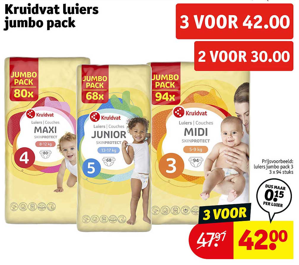 Kruidvat luiers jumbo pack 3 voor 42.00