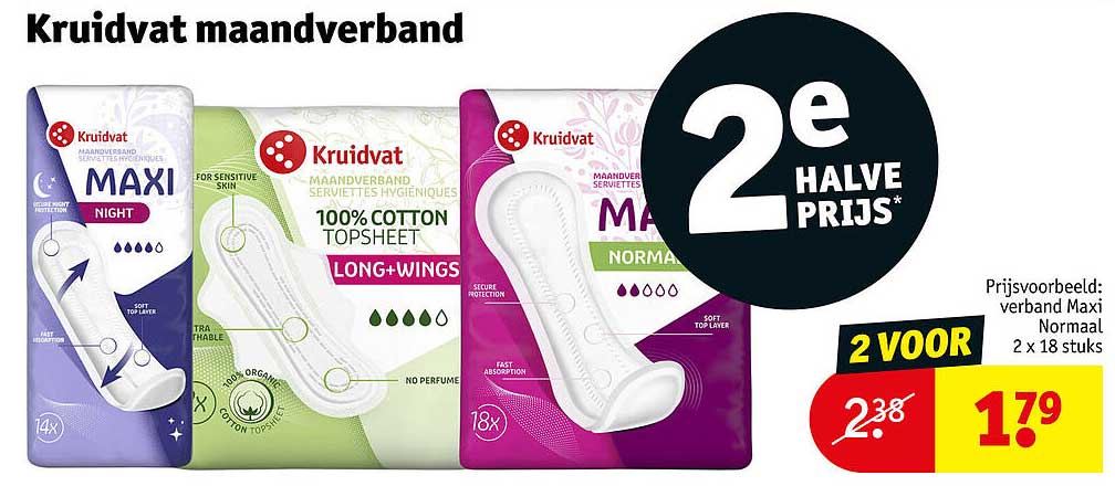 Kruidvat maandverband 2e halve prijs