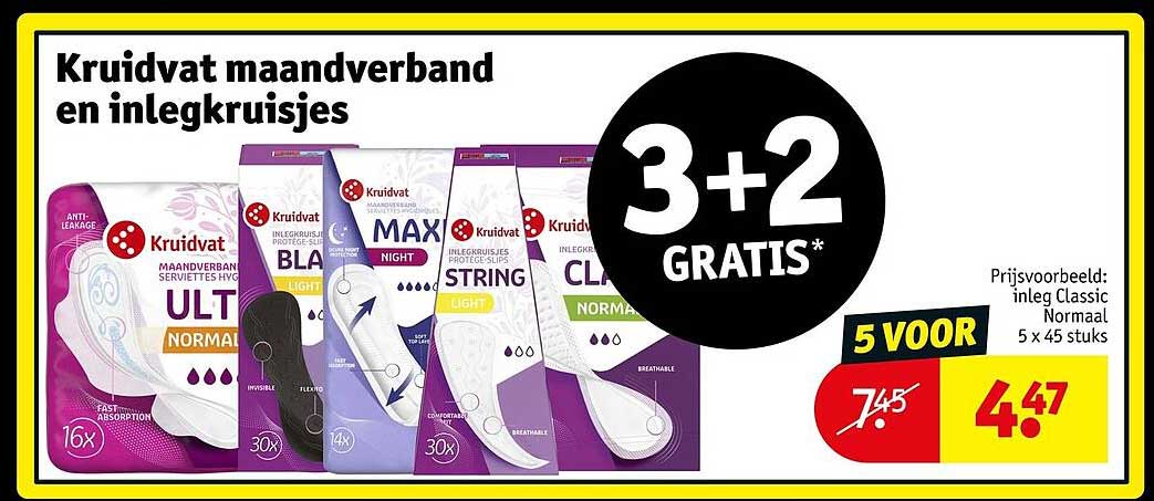 Kruidvat maandverband en inlegkruisjes 3+2 GRATIS*
